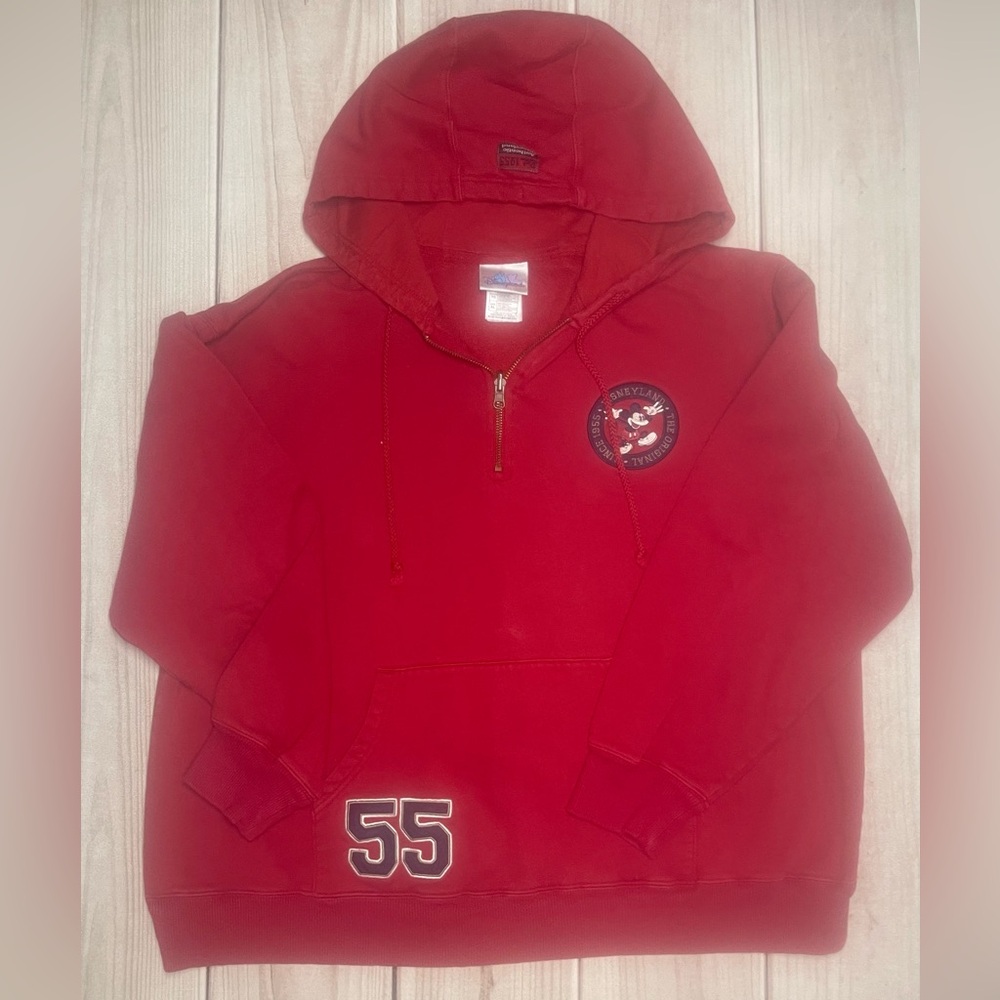 Disneyland Resort Women’s Size XL Hooded 1/4 Zip Pullover Sweatshirt Red Mickey